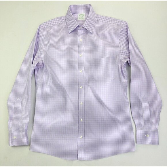 Brooks Brothers Milano Fit Non Iron Stretch 14.5-32 Mens Lavender White Check - Picture 5 of 8